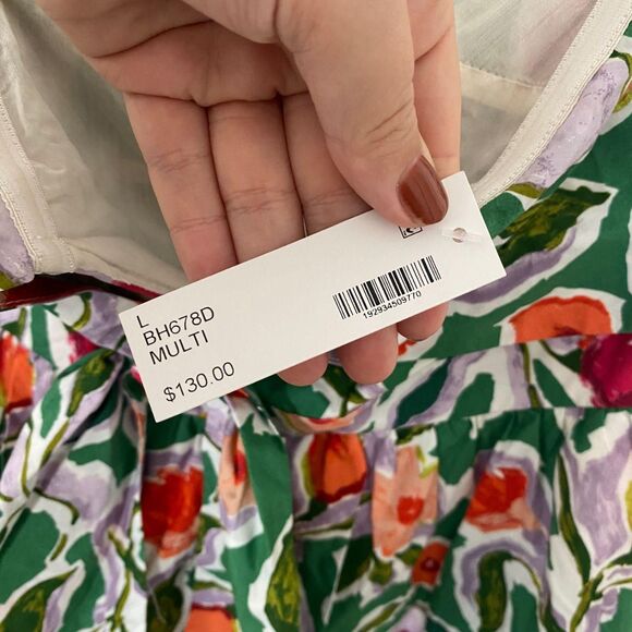 NWT English Factory Coquette Front Tie Green Multi Rose Flower Bustier Dress L - Picture 7 of 8